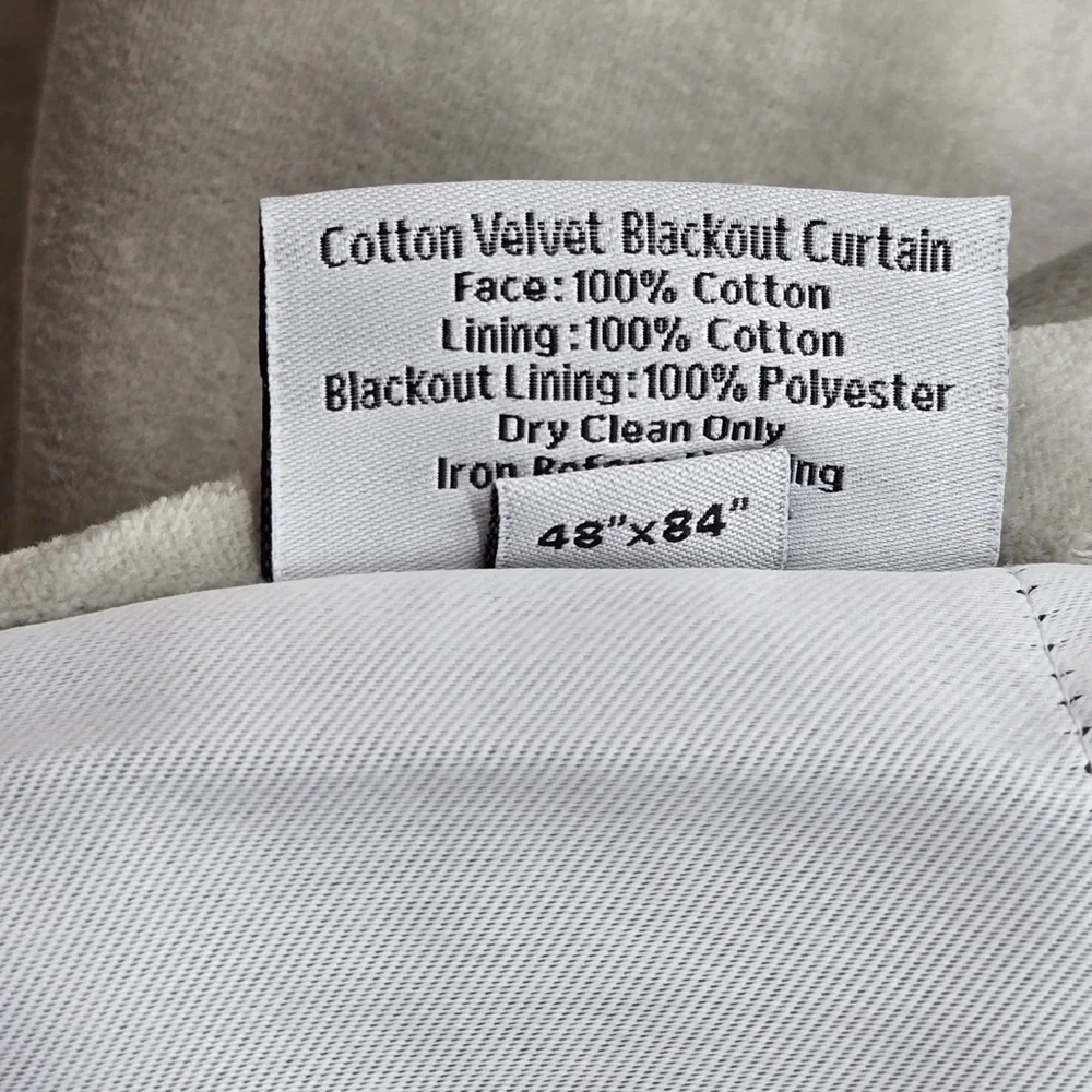 NWT QUINCE 48x84 Cotton Velvet Room Darkening Curtain Light Grey 3509